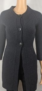 Theory Black Long Ribbed Button Cardigan Sweater